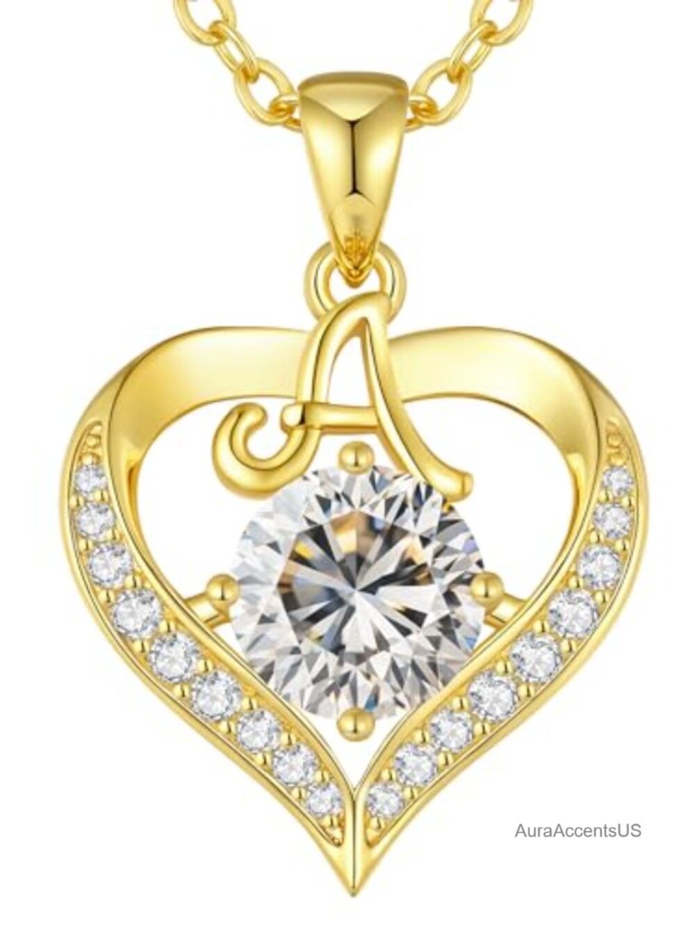 18K Gold Plated 925 Sterling Silver Moissanite Initial Heart Necklace